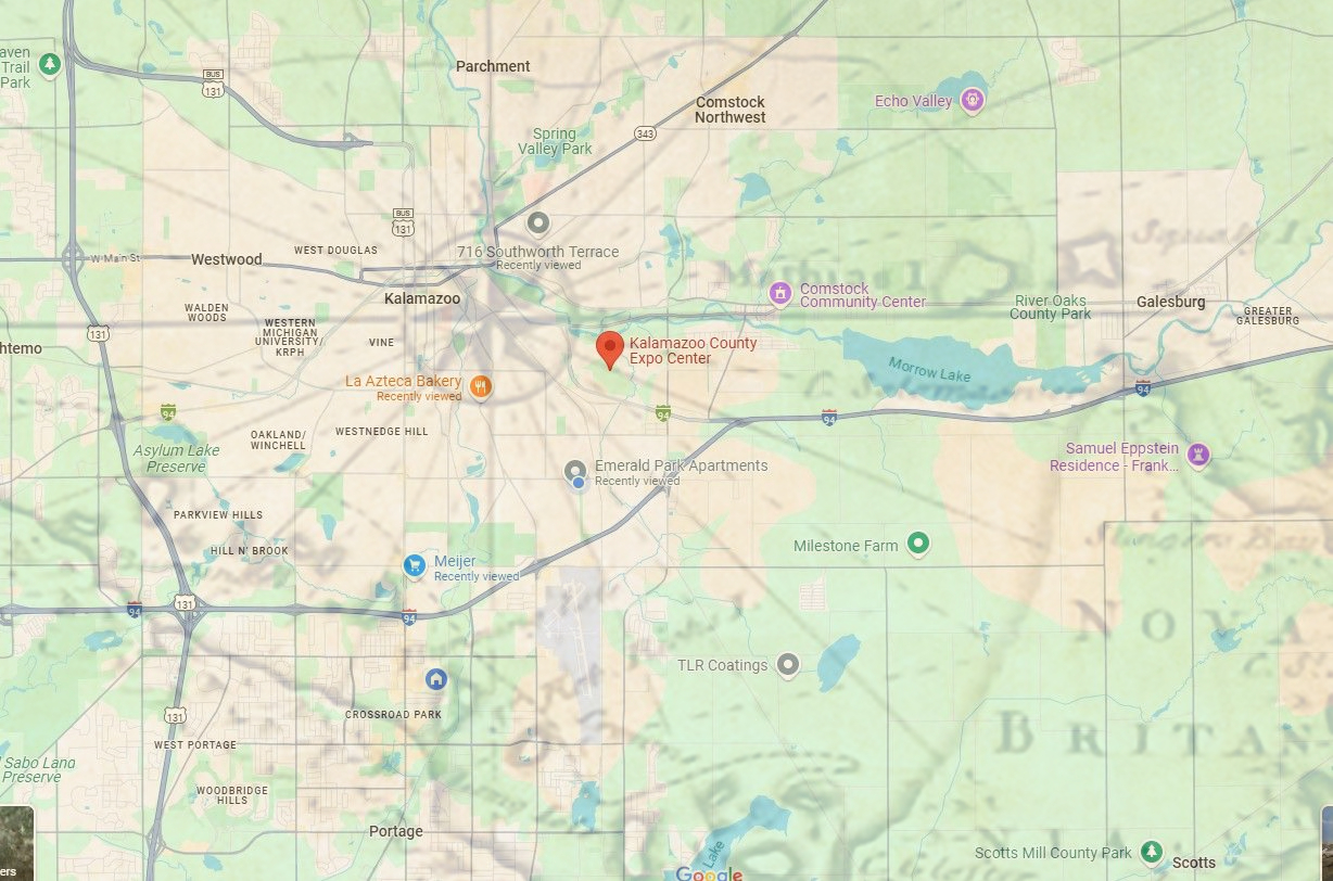 Map showing Kalamazoo County Expo Center location at 2900 Lake Street, Kalamazoo, MI